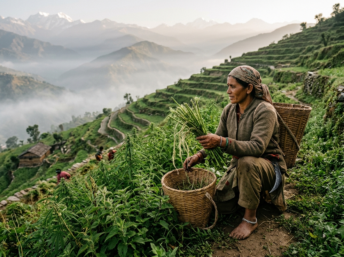 Champawat Uttarakhand mountain farmers harvesting Himalayan nettle and hemp